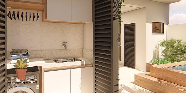 Laundry Nook with Built-In Storage Bench