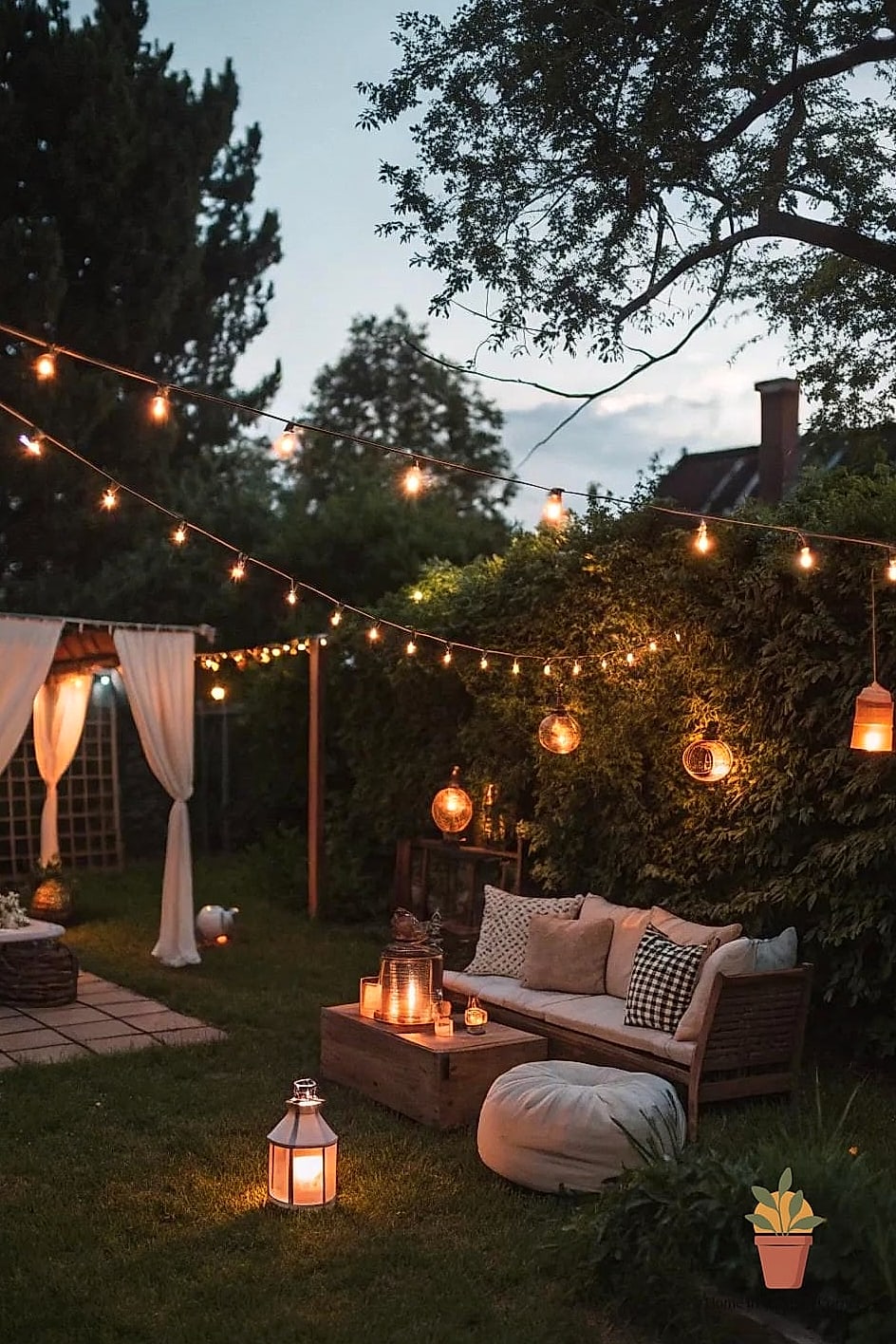 22 Backyard Inspiration Designs That Maximize Style and Function 2 Layered Lighting for Evening Ambience