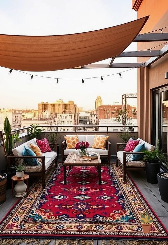 25 Home Terrace Ideas Ideas That Will Transform Your Space 2 Layered Outdoor Rugs for Zoning