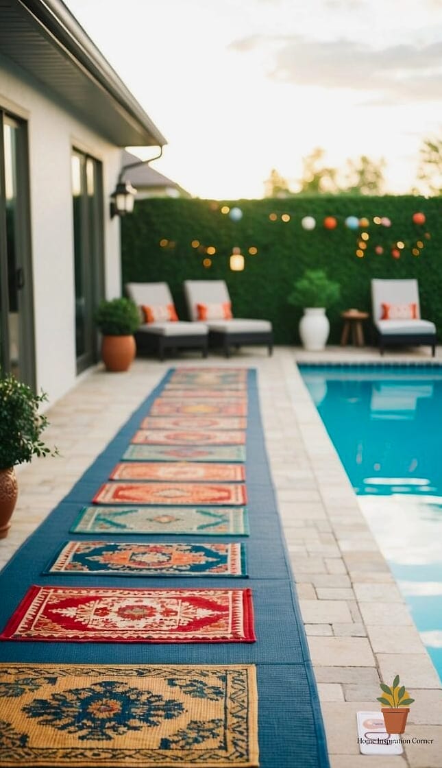 Layered Outdoor Rugs for Poolside Warmth