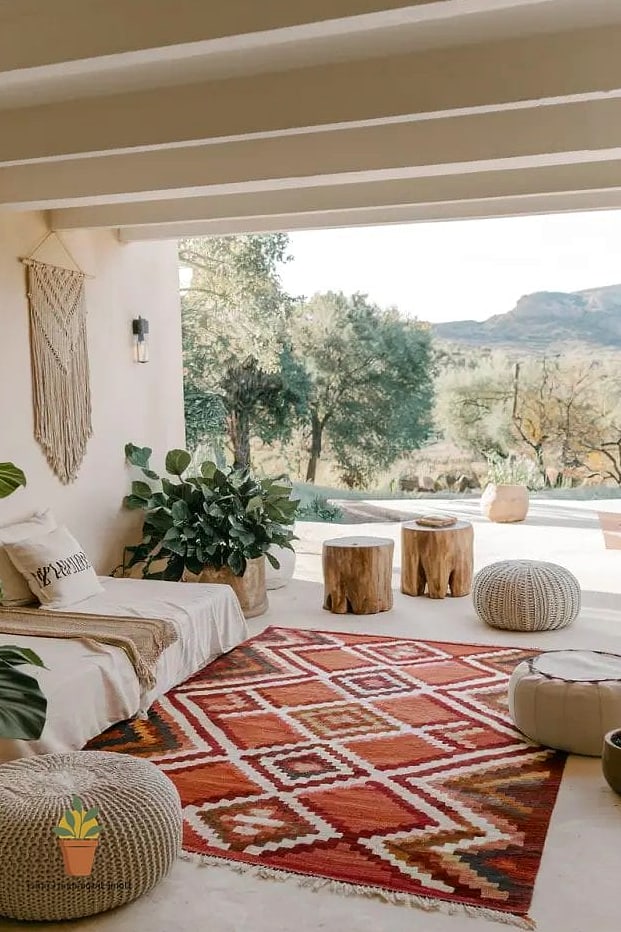 7 Boho Patio Ideas That Will Transform Your Space 2 Layered Rugs for Grounding the Space