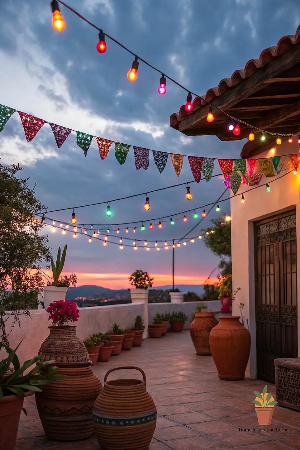 Layered String Lights and Lanterns