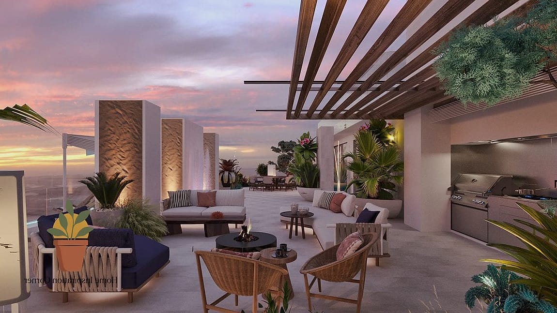 27 Penthouse Terrace Ideas Designs You Need to See Right Now 24 Layered Textiles on a Covered Lounge Area