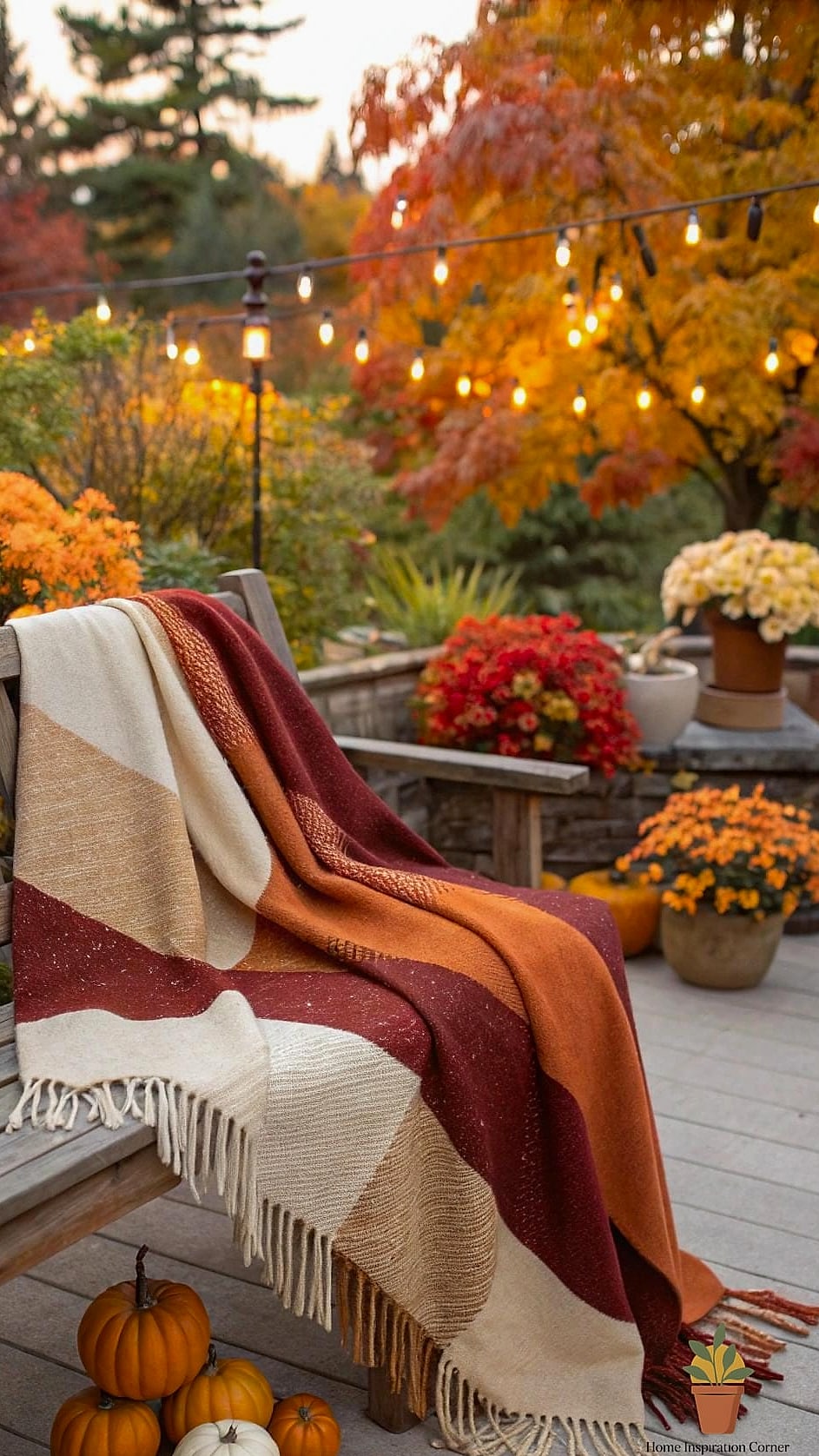 23 Outdoor Fall Decor Ideas Designs That Maximize Style and Function 15 Layered Throw Blankets in Fall Tones