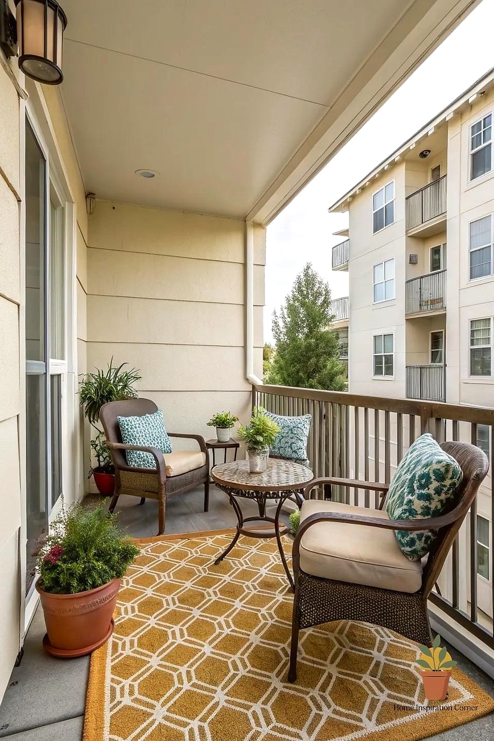 16 Patio Decorating Ideas Apartment Ideas That Are Both Stylish and Practical 2 Layer an Outdoor Rug Over the Concrete