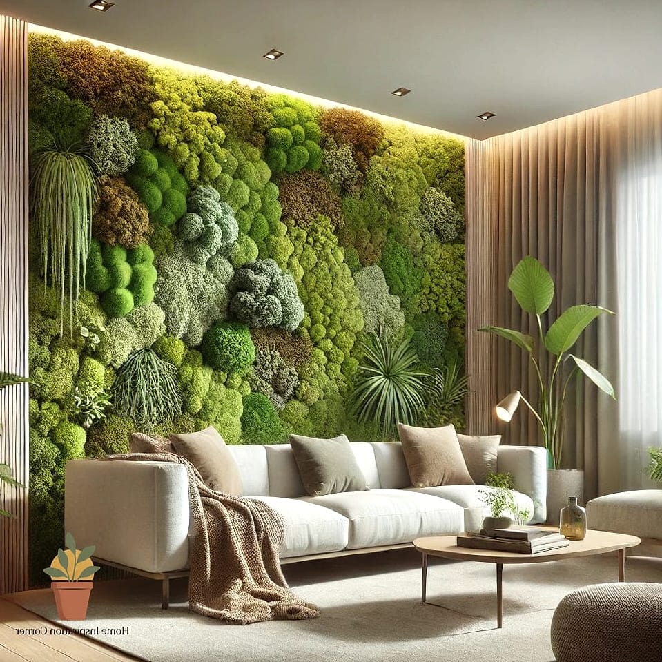 A Living Moss Wall Instead of Greenery in Pots