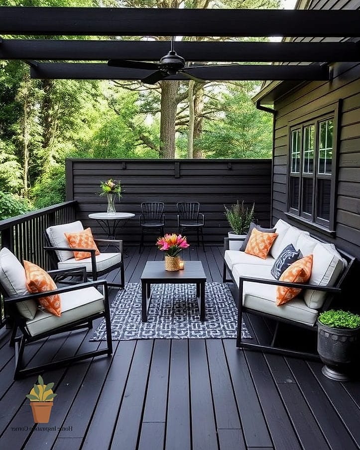 30 Deck Colors Ideas Paint Looks We're Obsessed With This Year 28 Matte Black Railings with Natural Wood Deck
