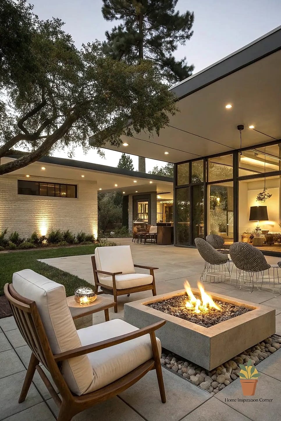 Mid-Century Modern Fire Pit with Geometric Patio Pavers