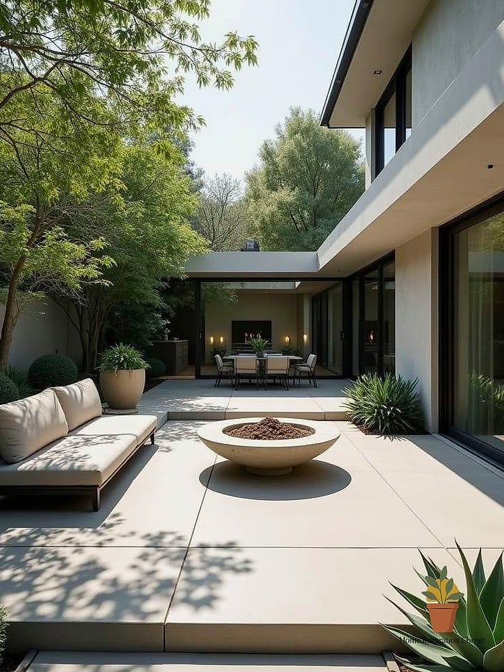Minimalist Concrete Patio with Linear Pavers