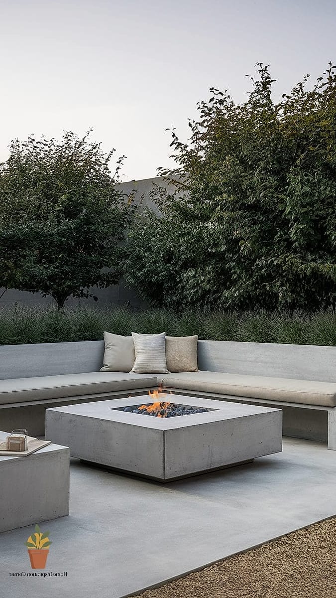 Minimalist Firepit with a Single Stone Slab Base