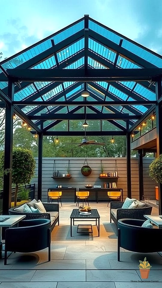 Minimalist Patio with Freestanding Fireplace