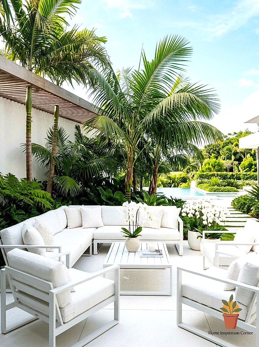 19 Backyard Patio Designs With Pool Makeovers That Look Incredibly Expensive 11 Minimalist White Pool Deck with Black Trim