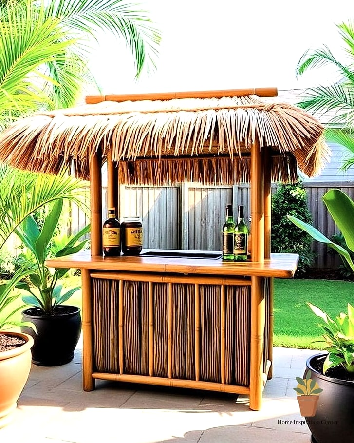 30 Backyard Bar Ideas Designs That Maximize Style and Function 5 Mini Tiki Bar for Tropical Backyard Vibes