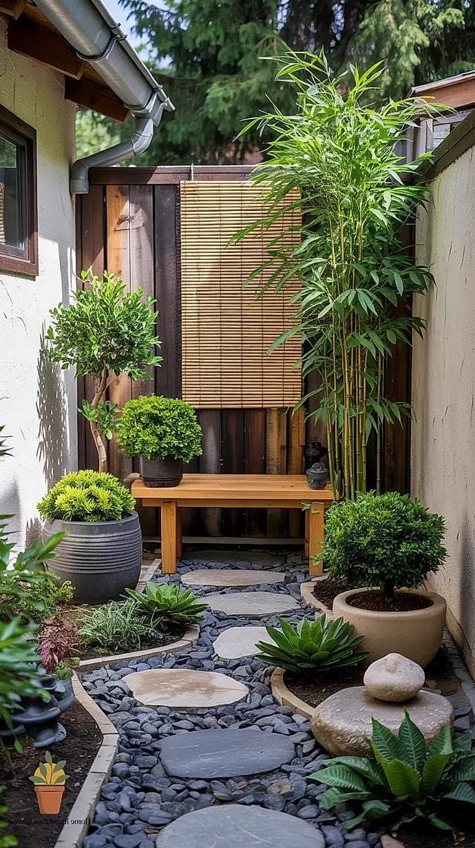 A Mini Zen Garden with Raked Sand and River Rock