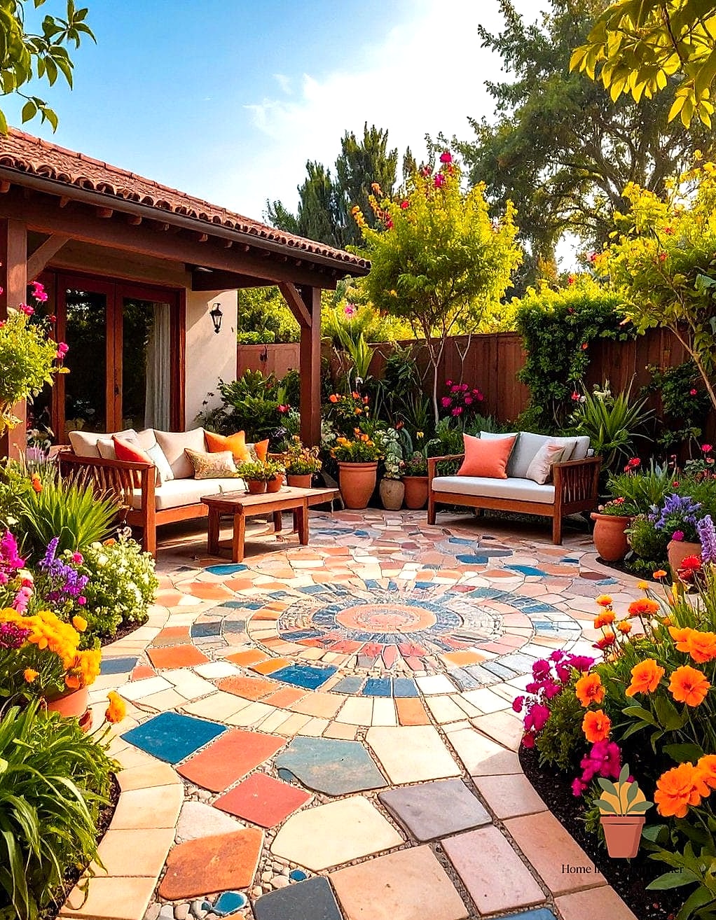 Mismatched Paver Mosaic Patio