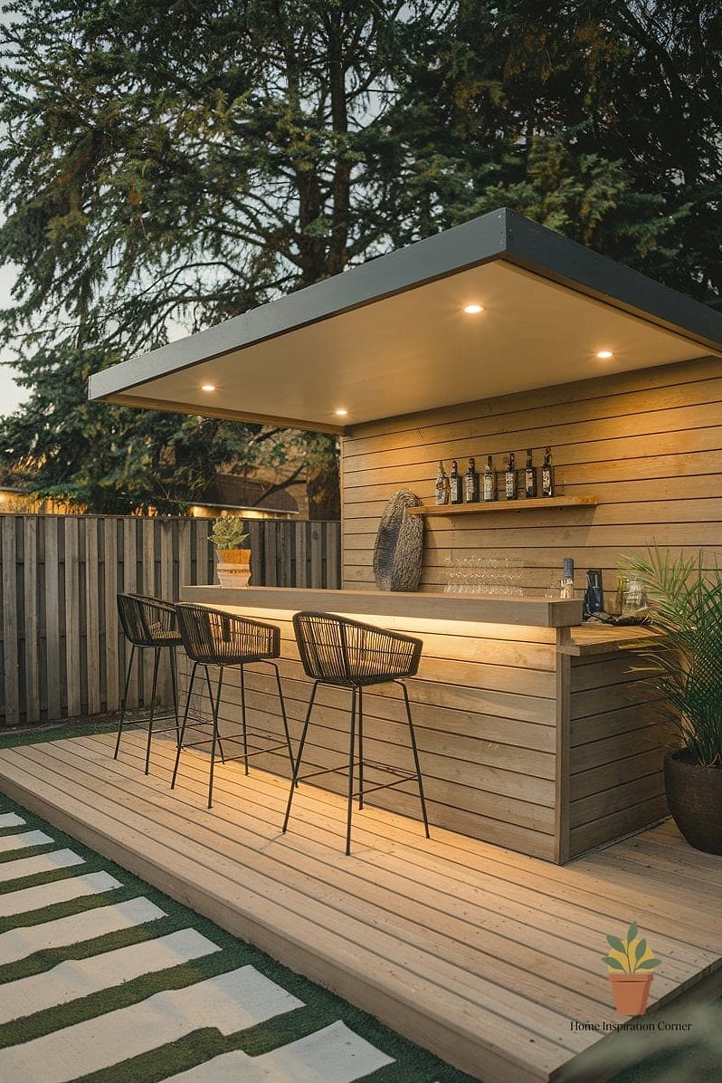 30 Backyard Bar Ideas Designs That Maximize Style and Function 21 Modern Bar with Built-In Wine Fridge