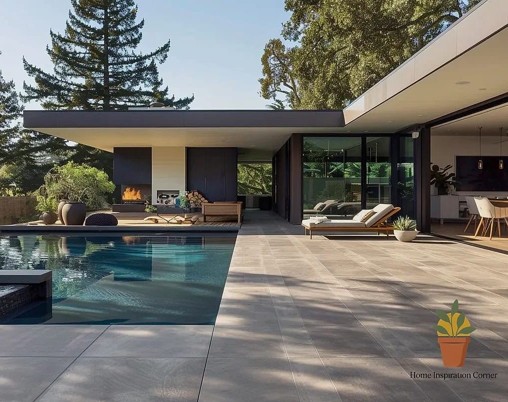 Modern Concrete Patio with Fire Feature