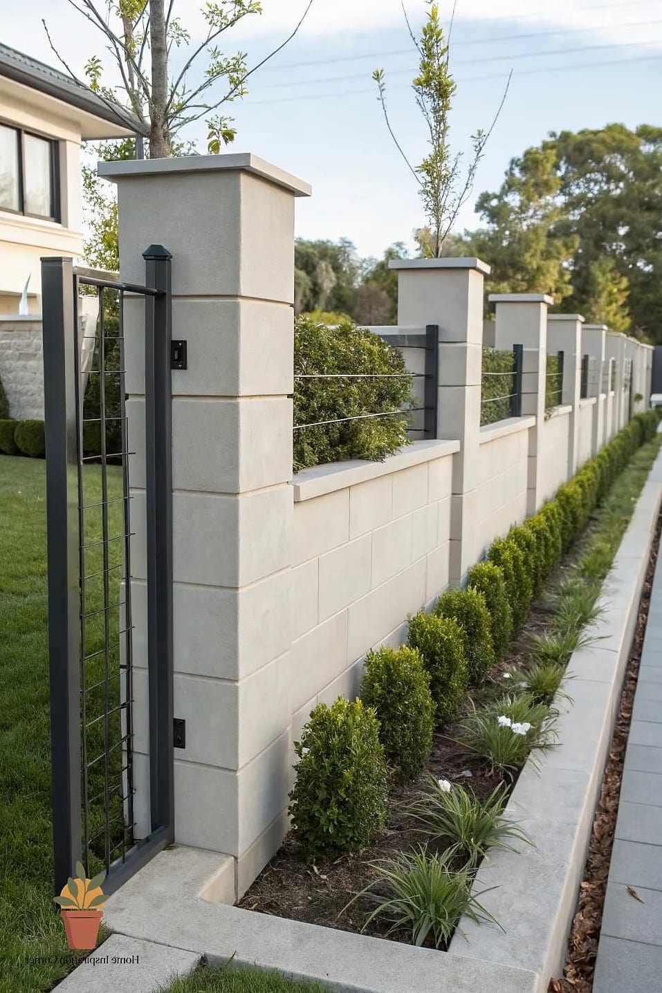 Modern Concrete and Wood Combo Fence