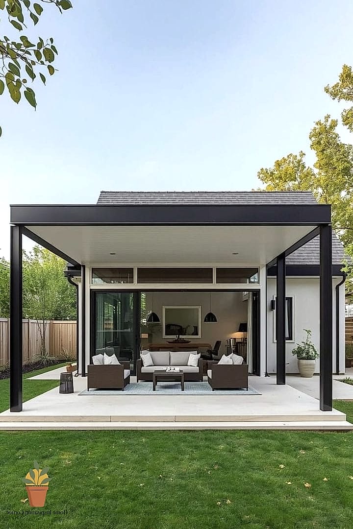 Modern Linear Fireplace with Black Steel Surround