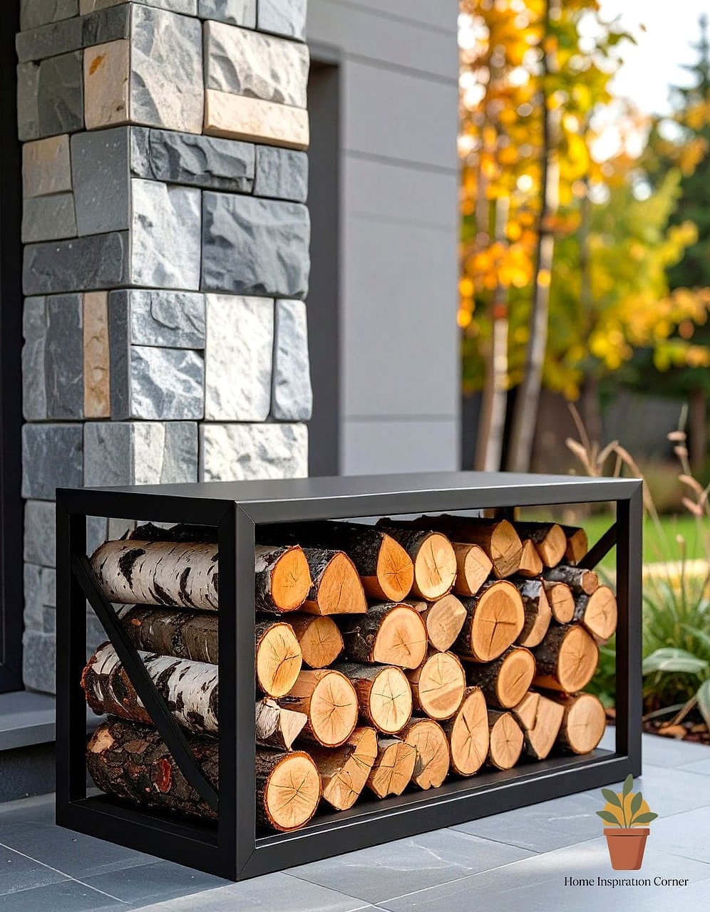 Modern Metal Firewood Rack with Geometric Design