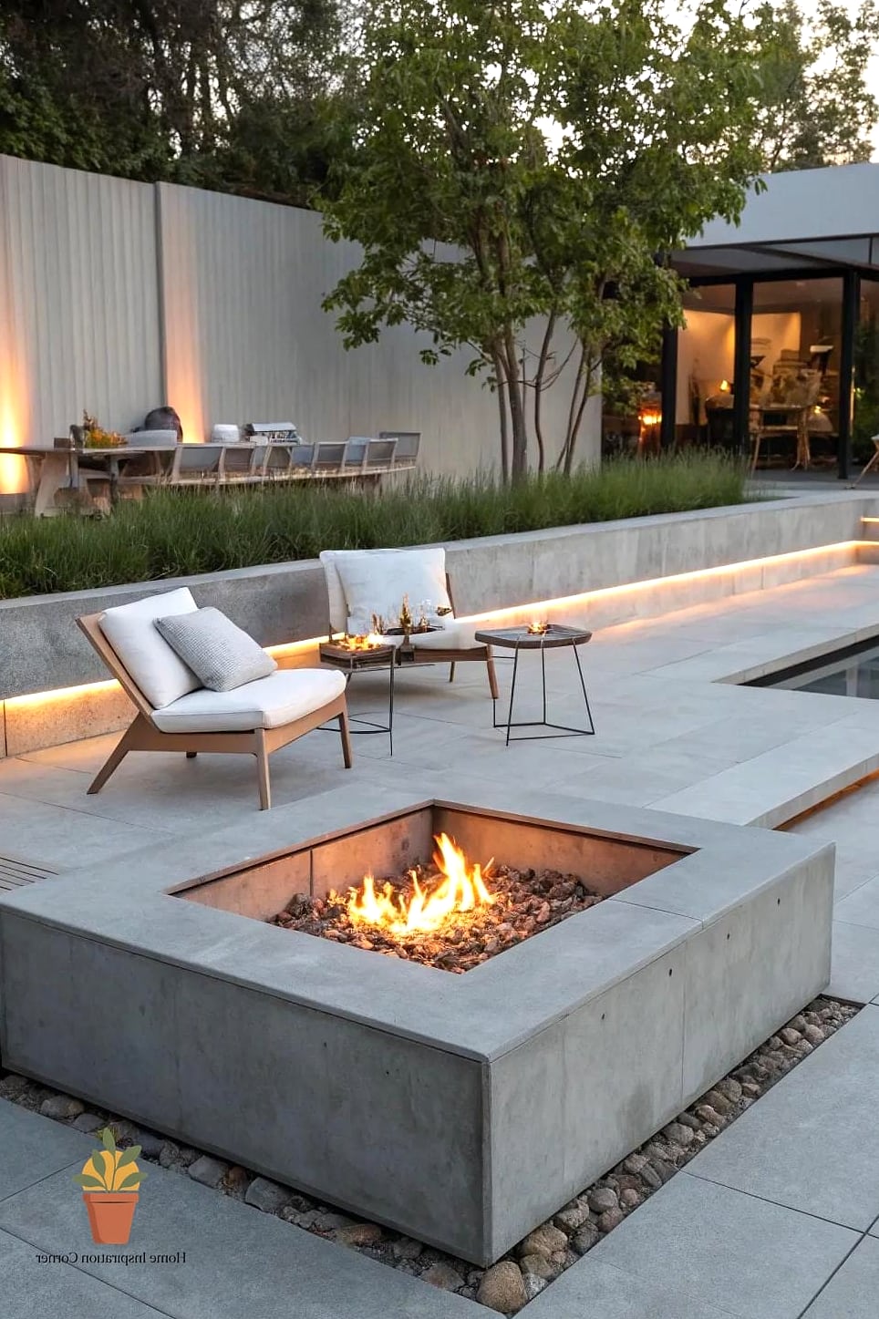 Modern Minimalist Gas Fire Pit with Linear Design