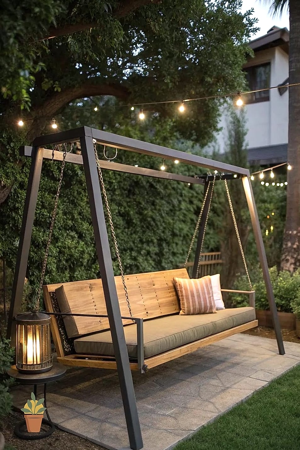 Modern Swing Bench Under a Pergola