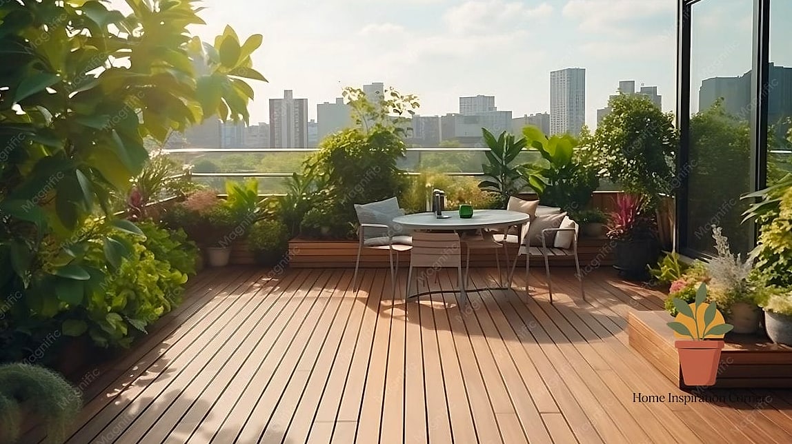 Modern Wood Deck Terrace with Built-In Seating