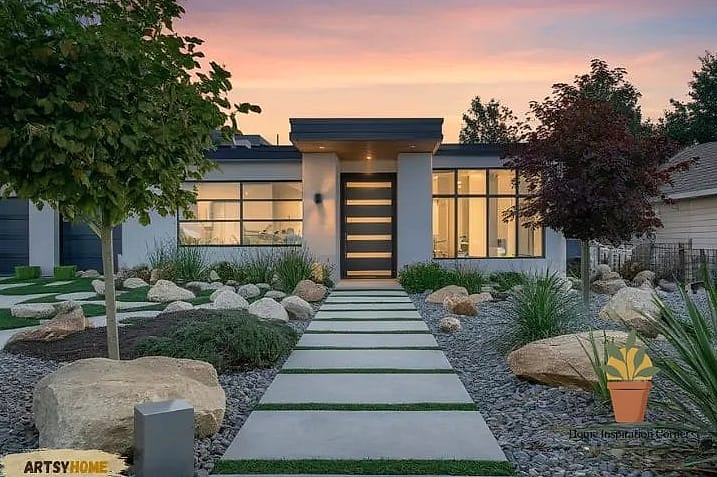 Modern Xeriscape Front-to-Back Yard