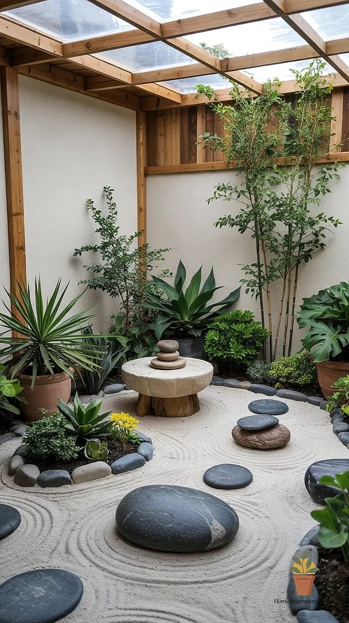 Modern Zen Garden with Raked Gravel