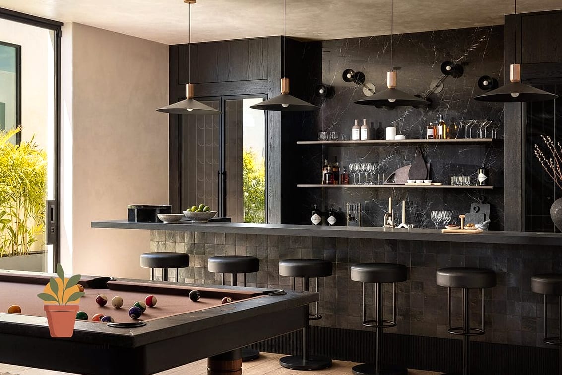 17 Terrace Bar Design Inspiration Boards You'll Want to Copy 4 Moody Black Bar with Brass Hardware