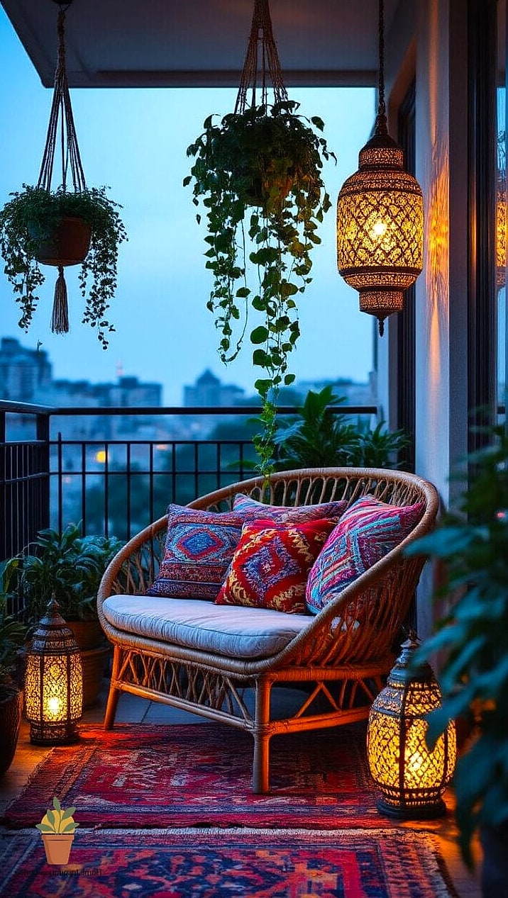 20 Cozy Balcony Aesthetic Concepts That Are Actually Achievable on a Budget 6 Moroccan Lantern Accent