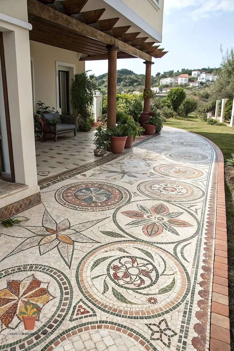 25 Patio Tiles Designs That Maximize Style and Function 9 Mosaic Accent Border