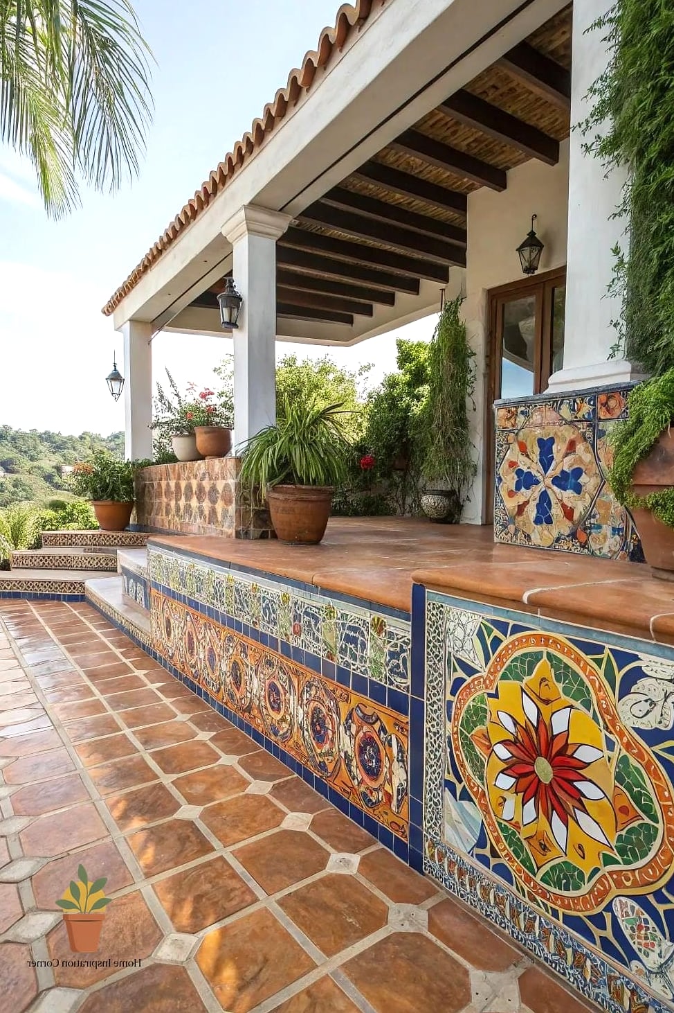Mosaic Tile Tabletops and Steps