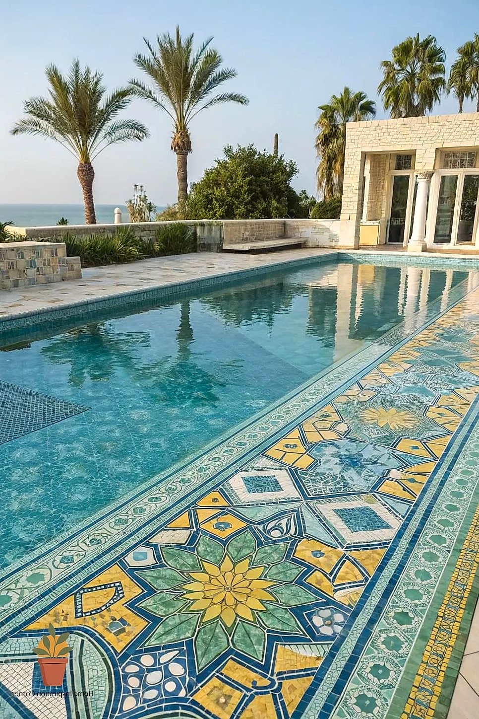 Mosaic Tile Accents Along the Waterline