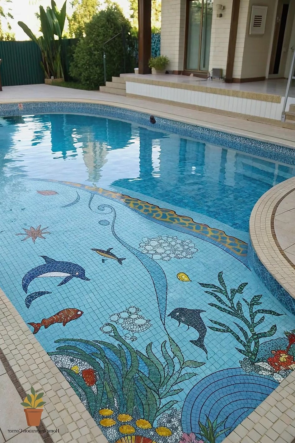 Mosaic Tile Accents Along the Waterline