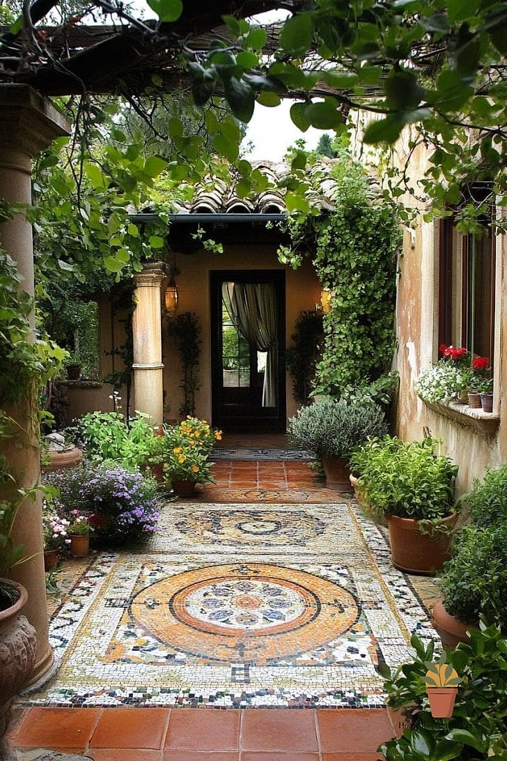 A Mosaic Tile Accent on the Patio Floor
