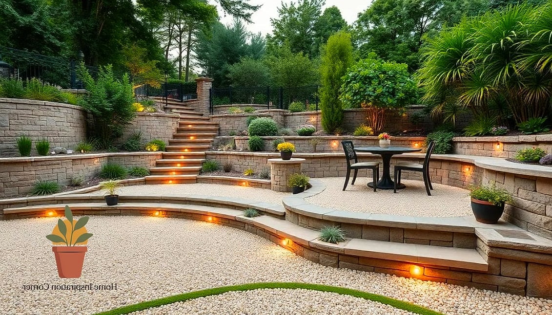 Multi-Level Pea Gravel Patio on a Slope