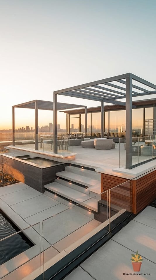 Multi-Level Terrace Design with Wooden Decking Steps