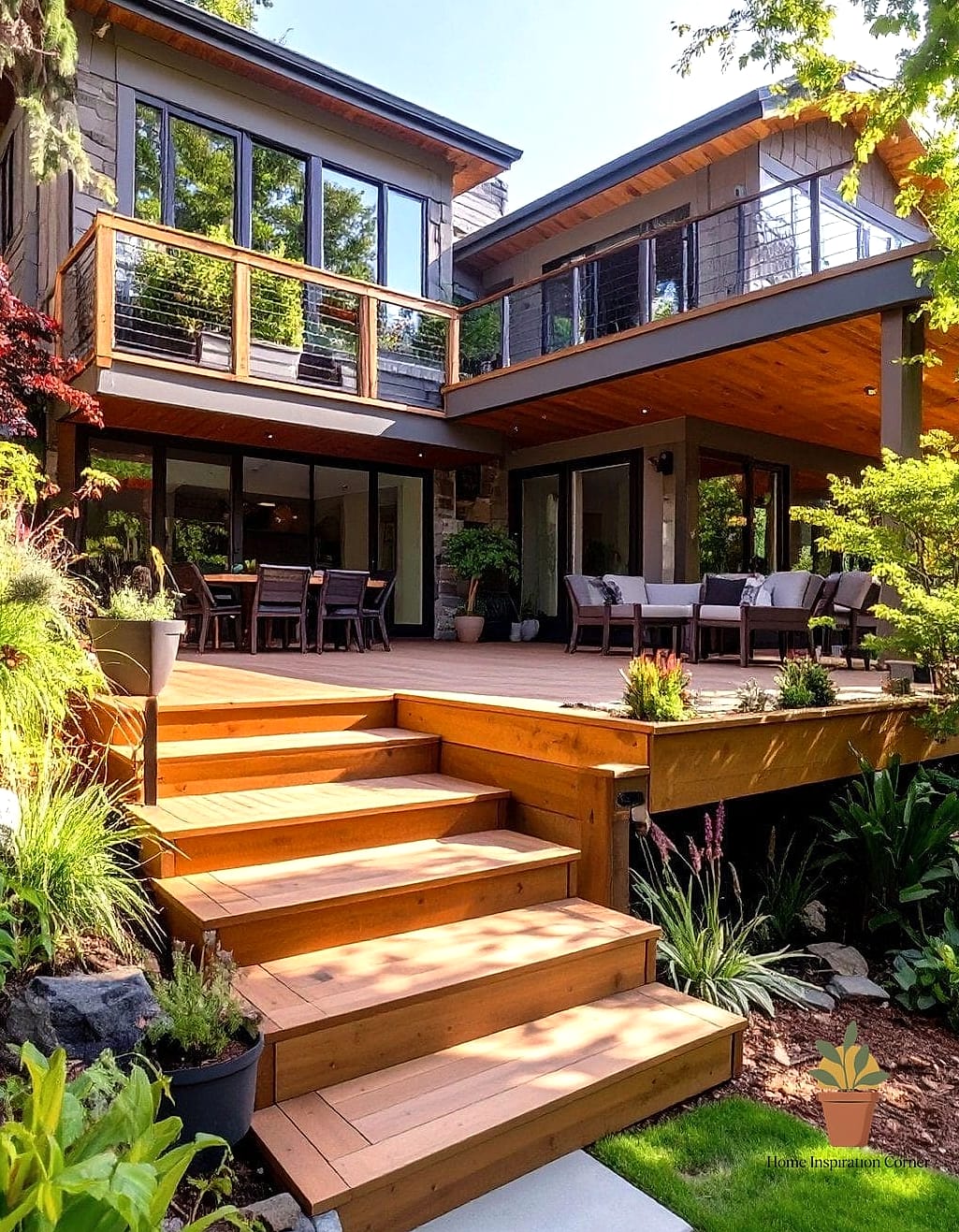 Multi-Level Deck with Built-In Planters