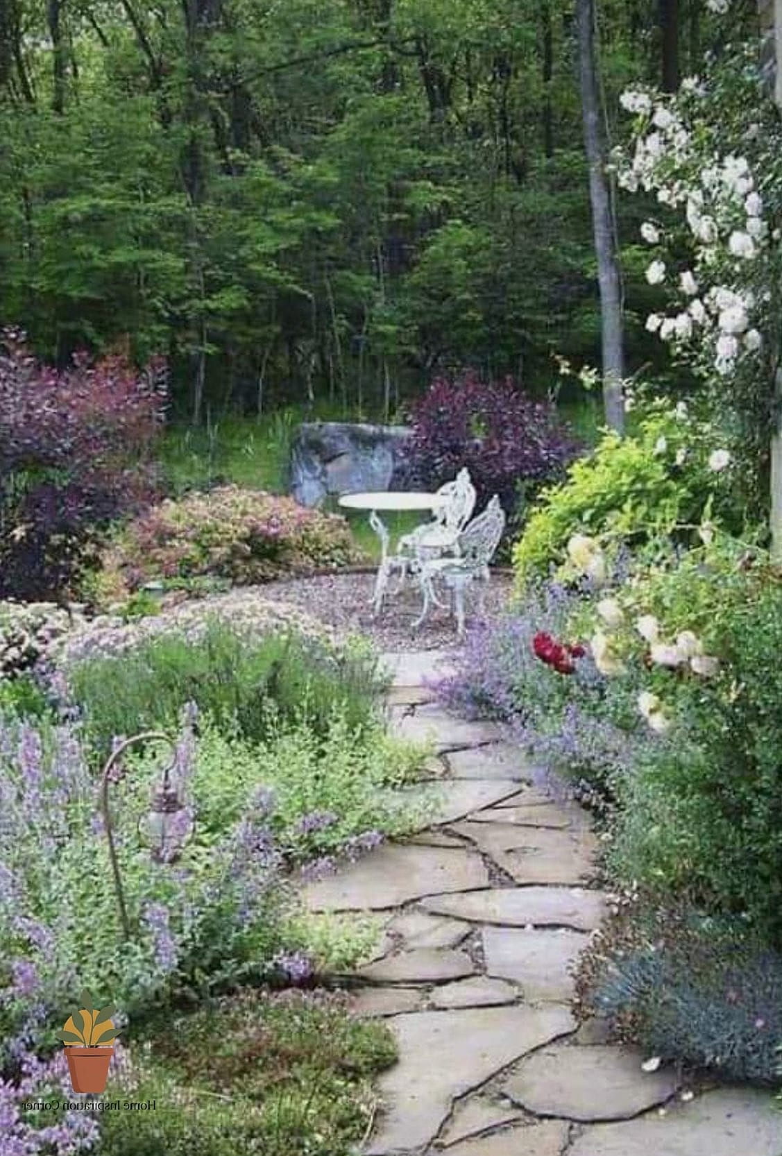Natural Stone Pathways Through Garden Beds