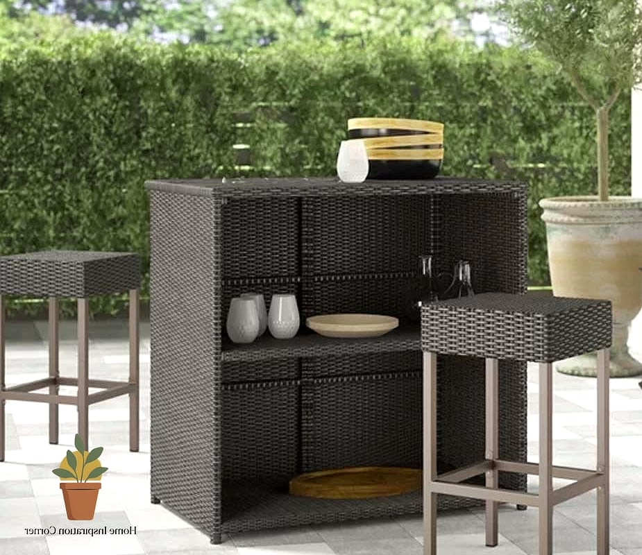Outdoor Bar Cart and Stool Set