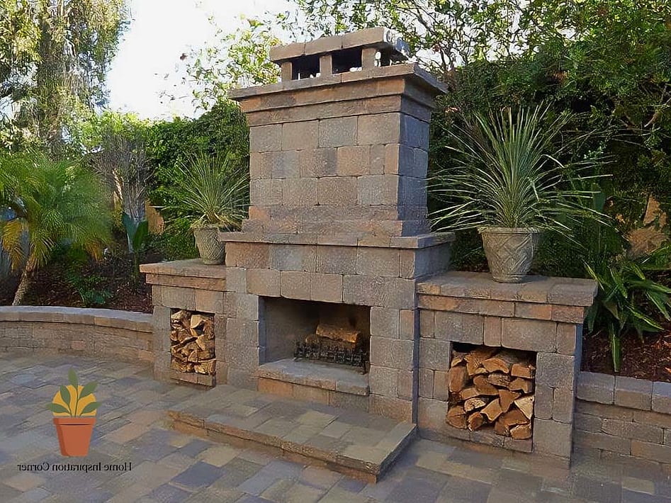 Outdoor Fireplace Built into a Retaining Wall