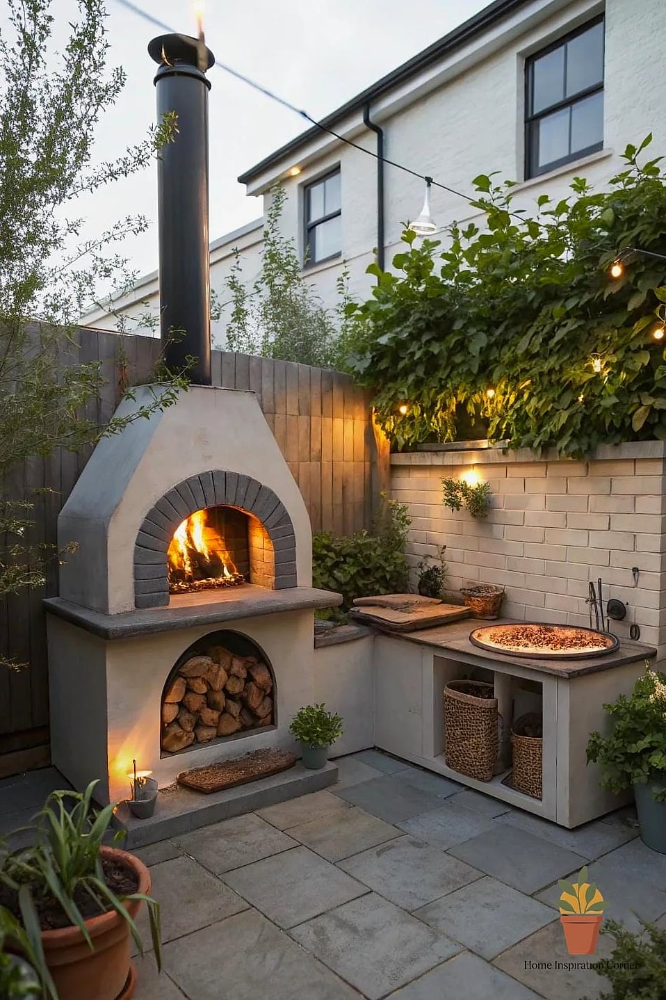 Outdoor Fireplace with an Integrated Pizza Oven