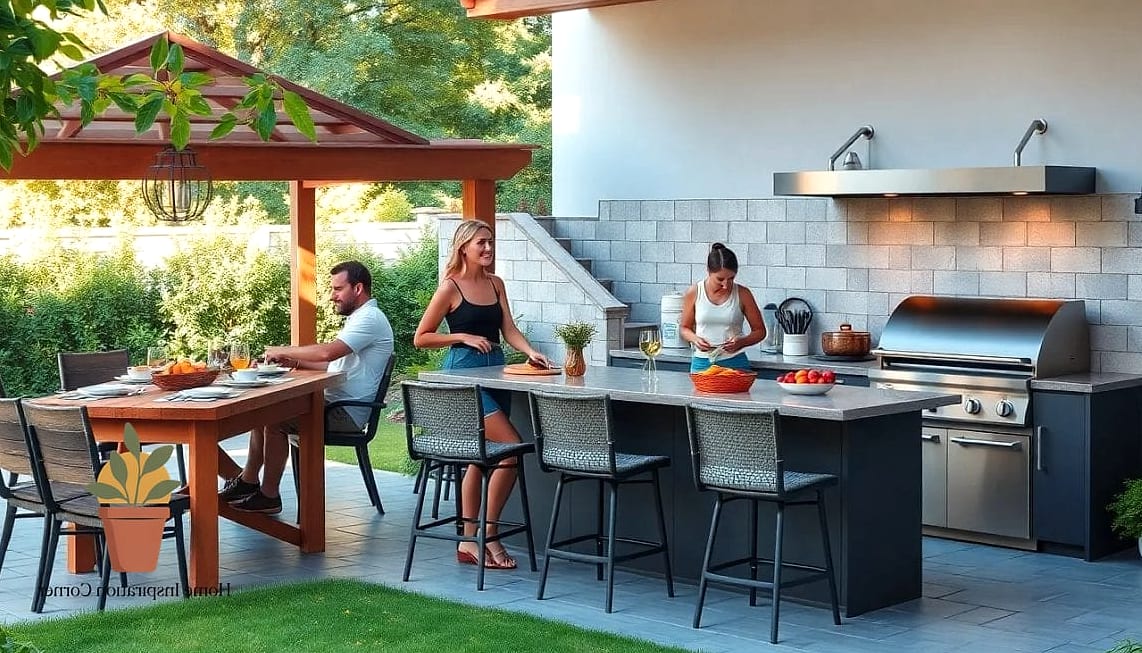 Outdoor Kitchen with Stainless Steel Appliances