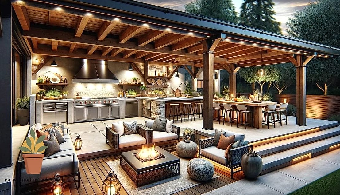 Outdoor Kitchen with a Dining Flow