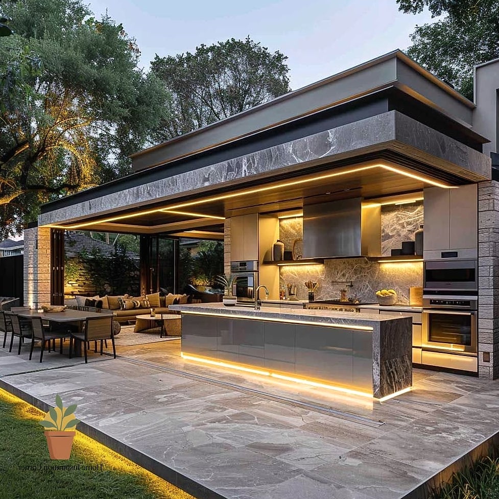 Outdoor Kitchen with Waterfall Countertop