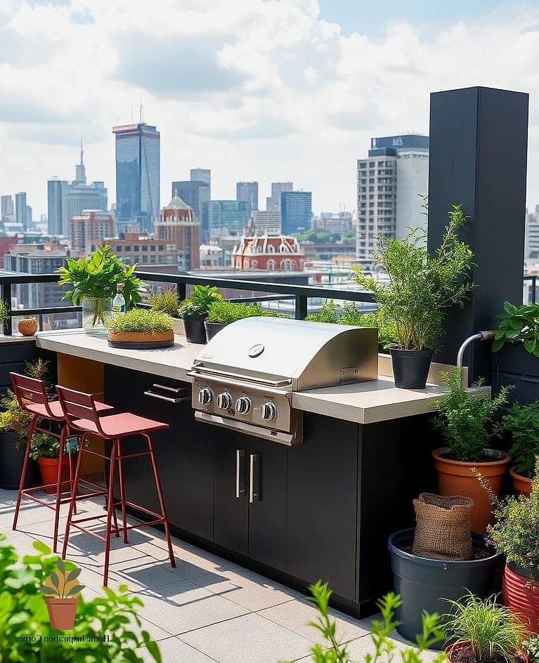 Outdoor Kitchenette With a Live-Edge Bar Top