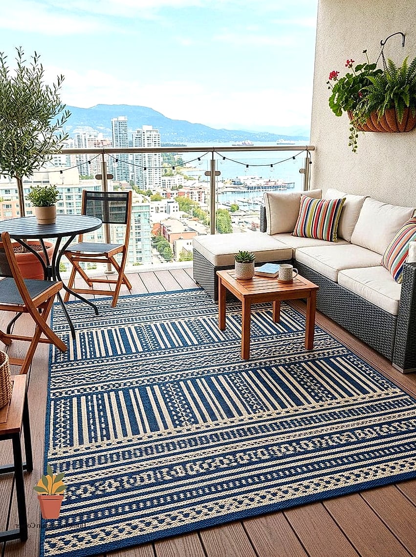 23 Balcony Decoration Ideas Looks We're Obsessed With This Year 4 Outdoor Rug Layer