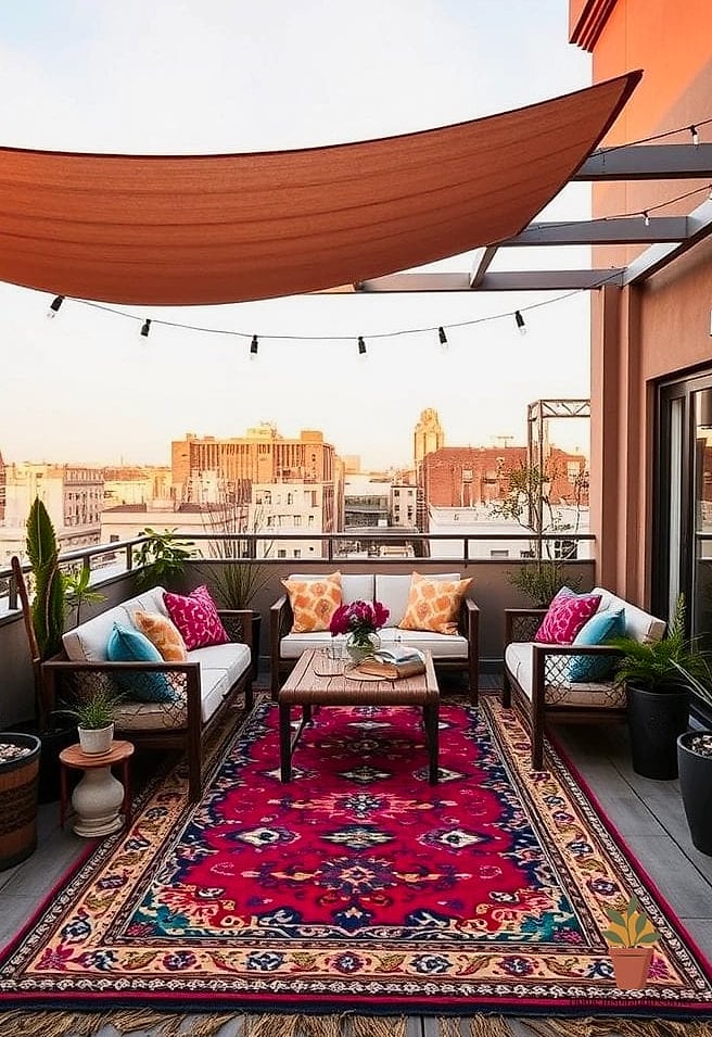 Outdoor Rug and Layered Textiles