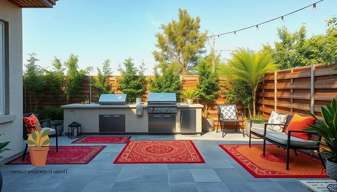 Outdoor Rug to Define the Grilling Space